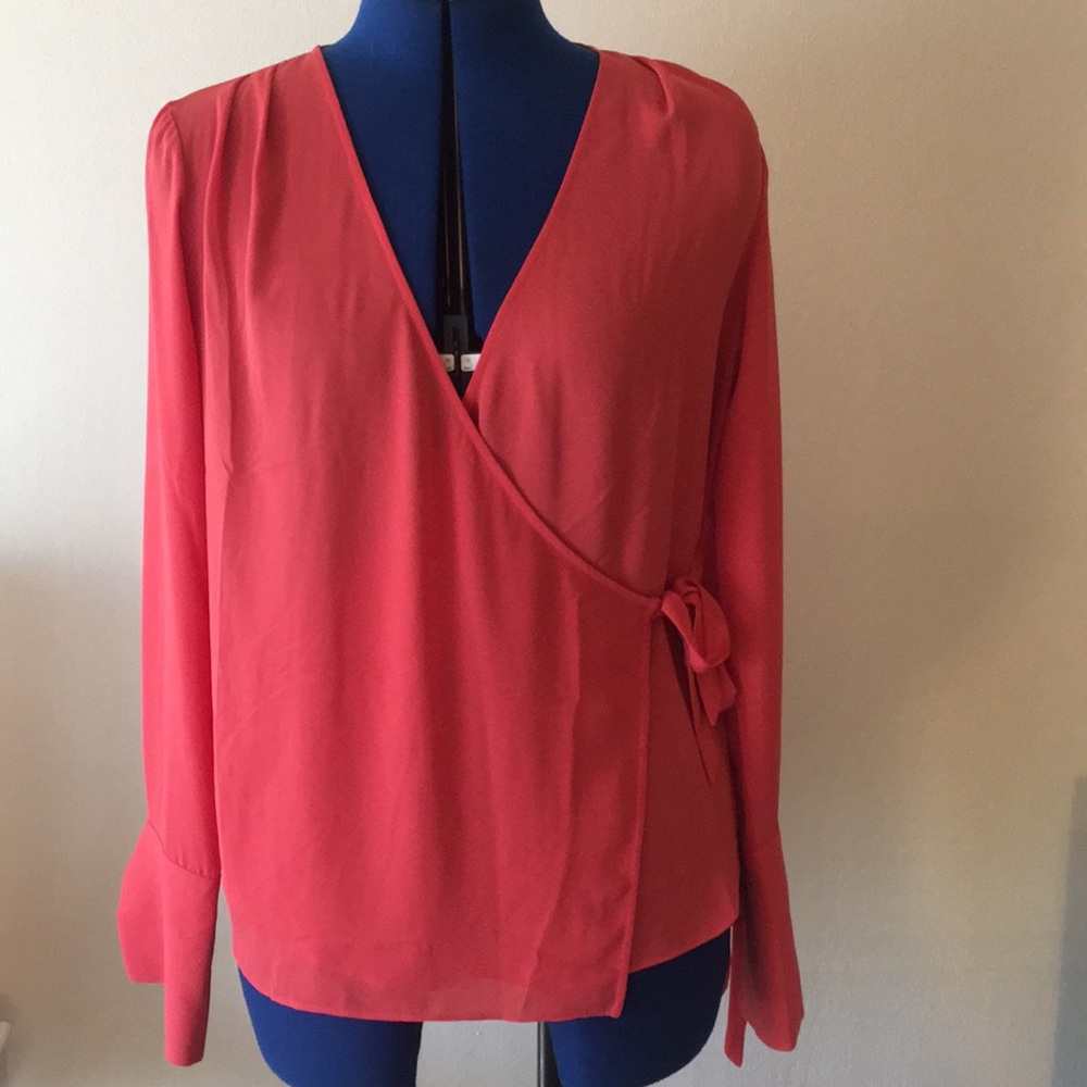 *SOLD* Trouve long sleeve wrap blouse, tie sleeves
